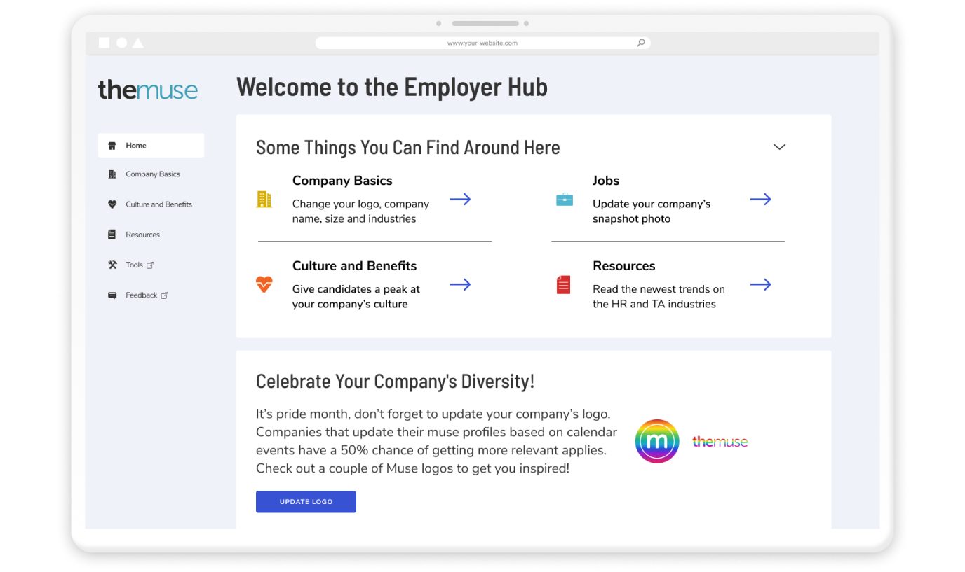 The redesigned Employer Hub welcome page