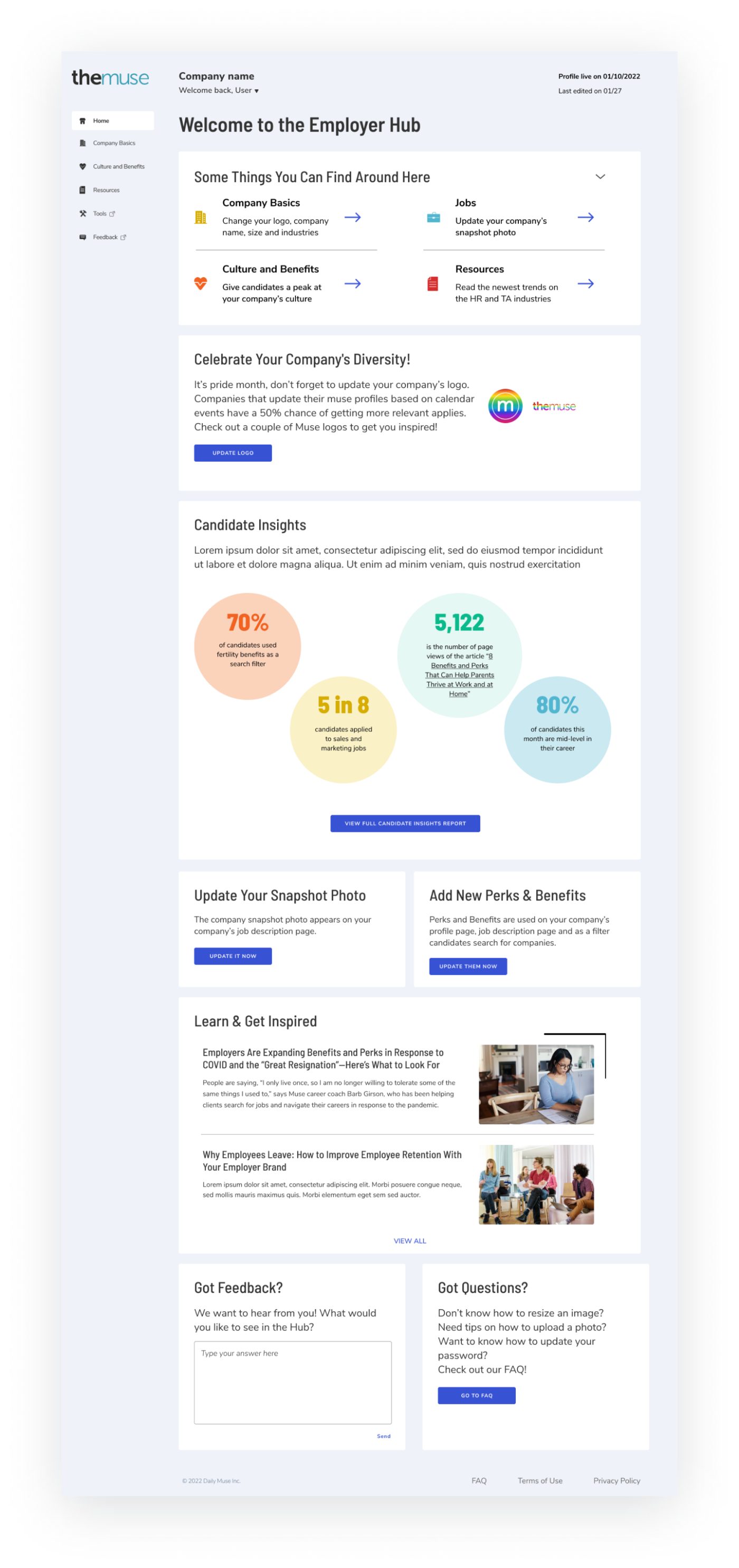 New Employer Hub homepage