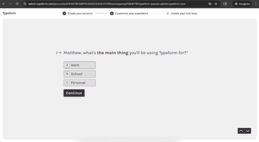Typeform: “What’s the main thing you’ll be using Typeform for?”