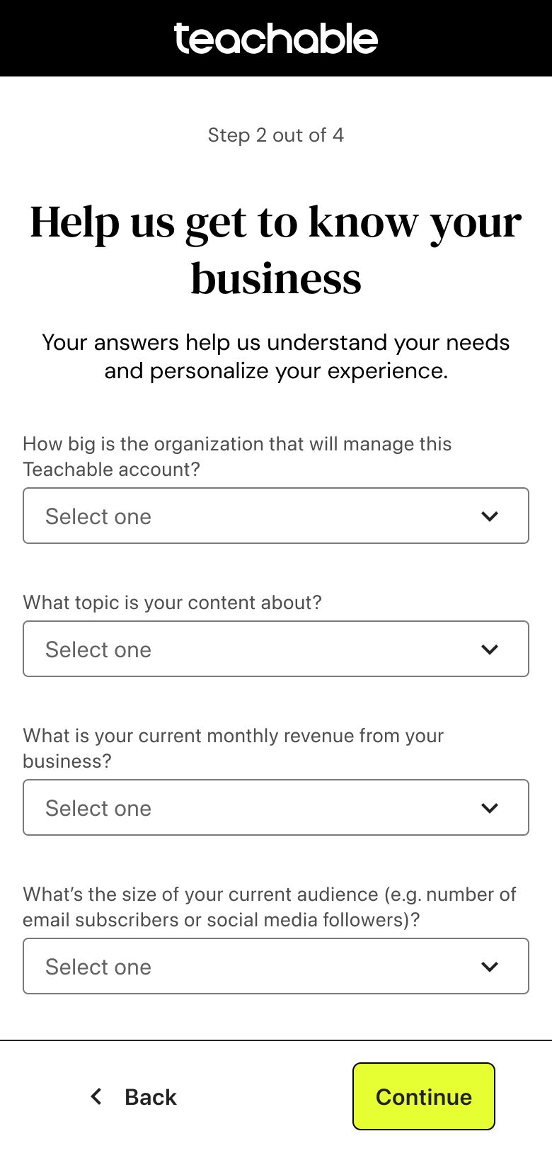 Mobile step 2: Help us get to know your business