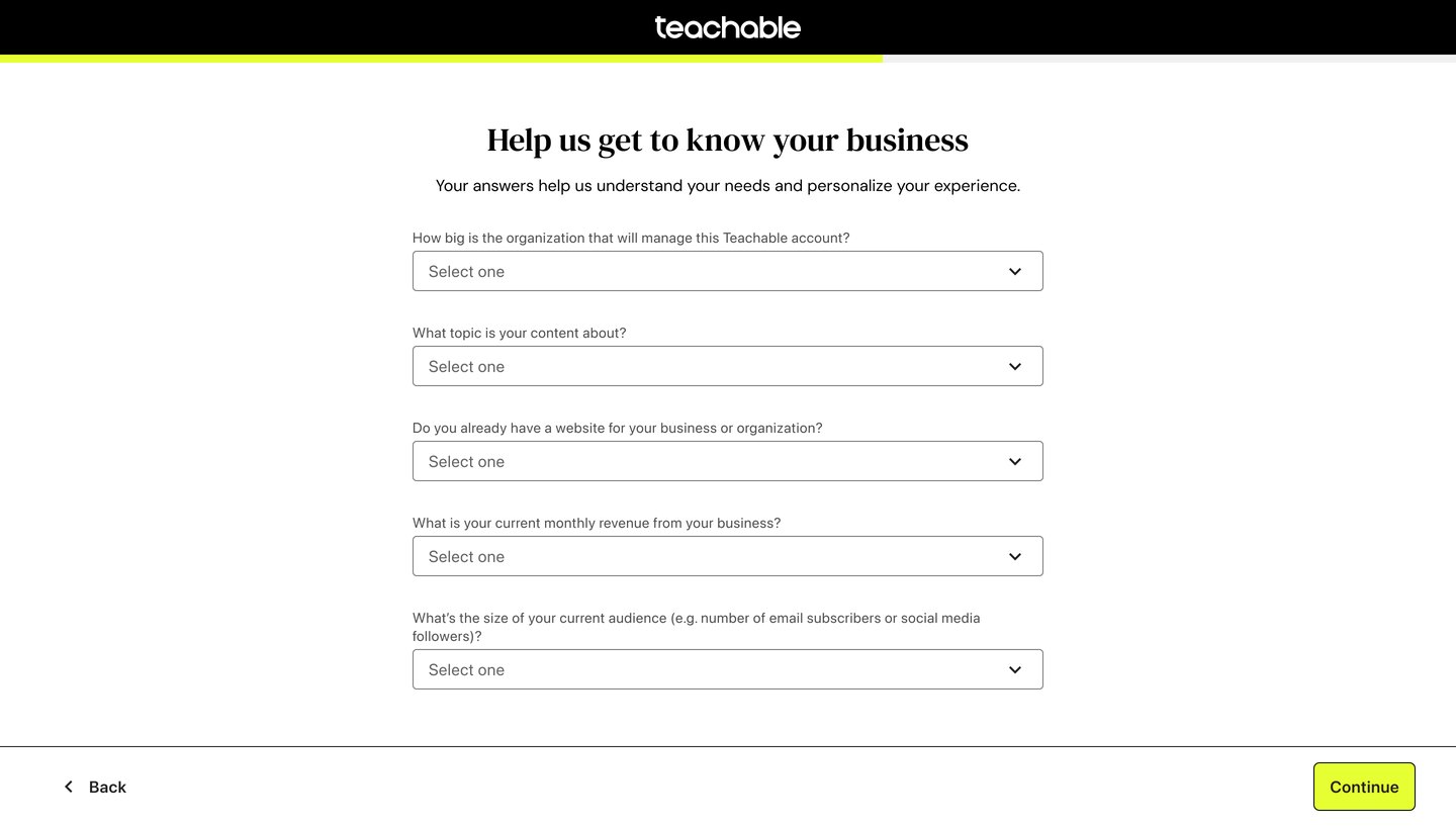 Step 2: Help us get to know your business. Organization size, topic, website, revenue and audience