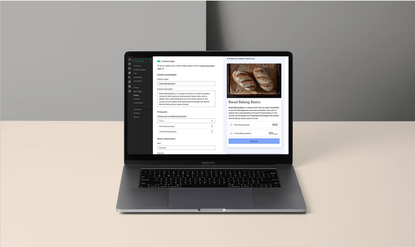 The product card settings page on a laptop