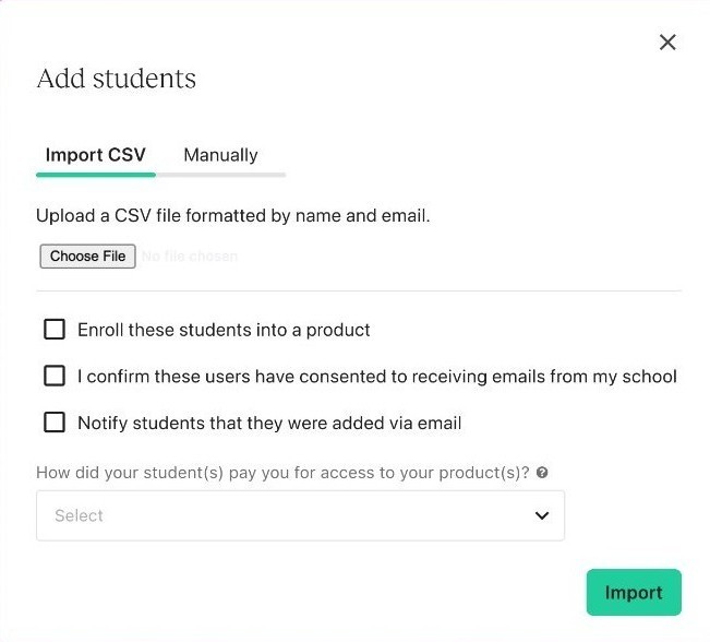 Add students modal without a password field